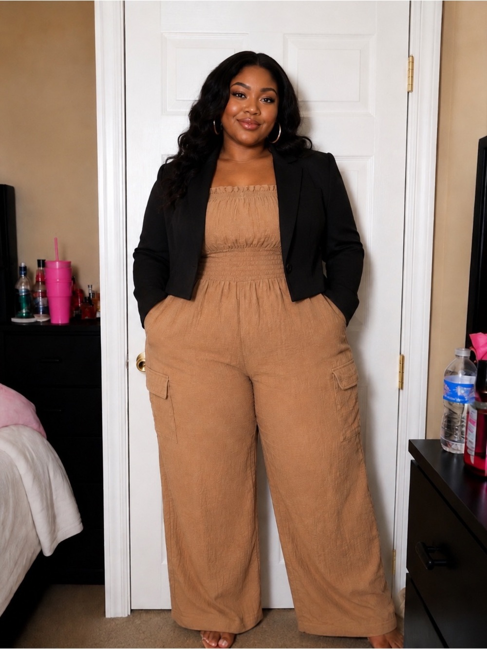 Cargo Jumpsuit in Camel 3X - Picture 4 of 5